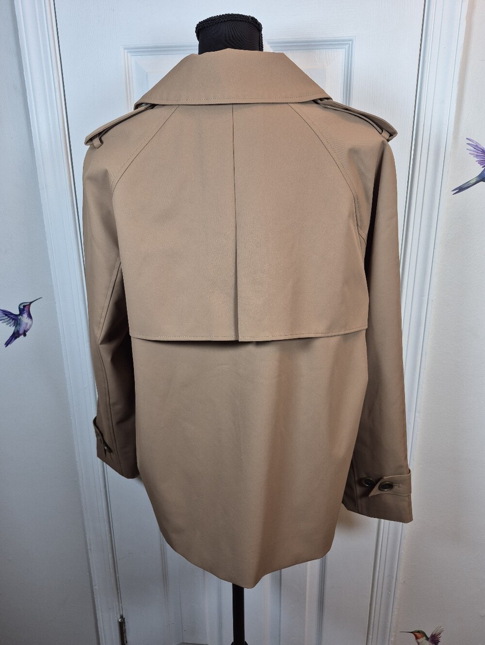 Lands' End Tan Short Trench Coat M Dark Academia Eclectic Grandpa NEW - Picture 4 of 6